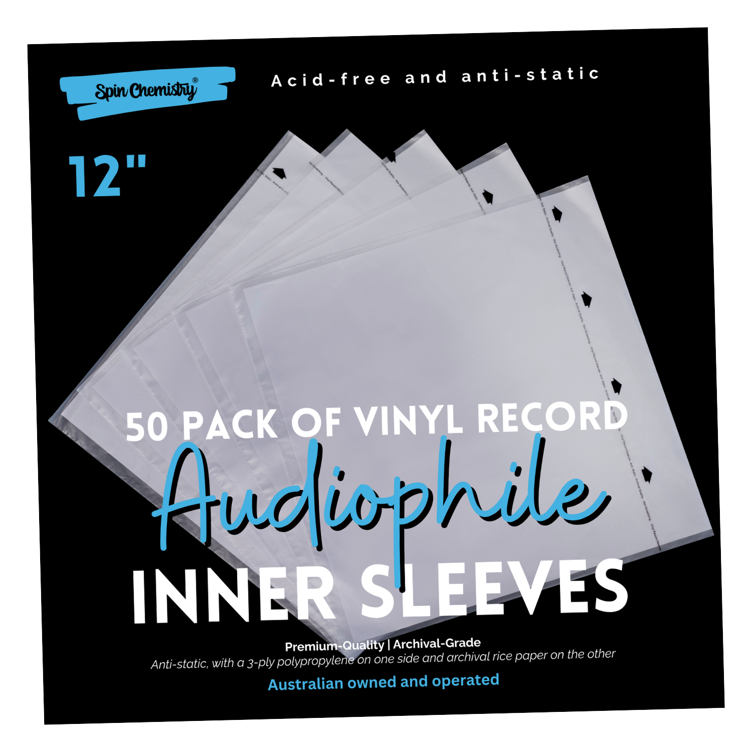 [BUNDLE] 50 Pack 12" Audiophile Inner Sleeves + Complete Cleaning Kit