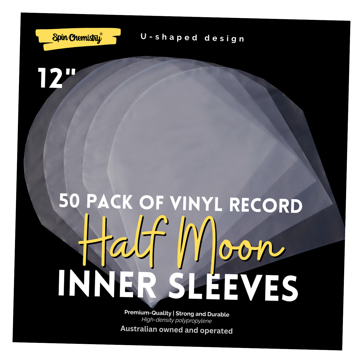 50 Pack of 12" Record Inner Sleeves (Half Moon)